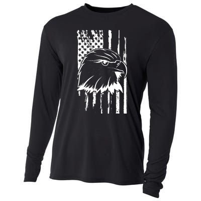 Patriotic Eagle Head American Flag Black Cooling Performance Long Sleeve Crew