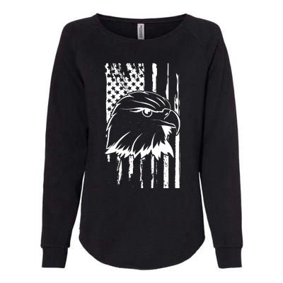 Patriotic Eagle Head American Flag Black Womens California Wash Sweatshirt