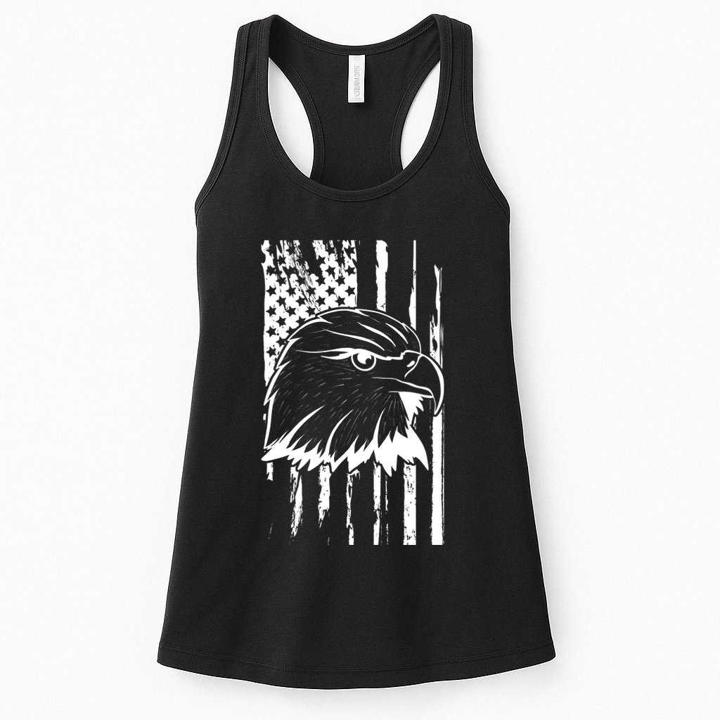 Patriotic Eagle Head American Flag Black Womens Tank Top