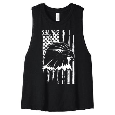 Patriotic Eagle Head American Flag Black Women's Racerback Cropped Tank