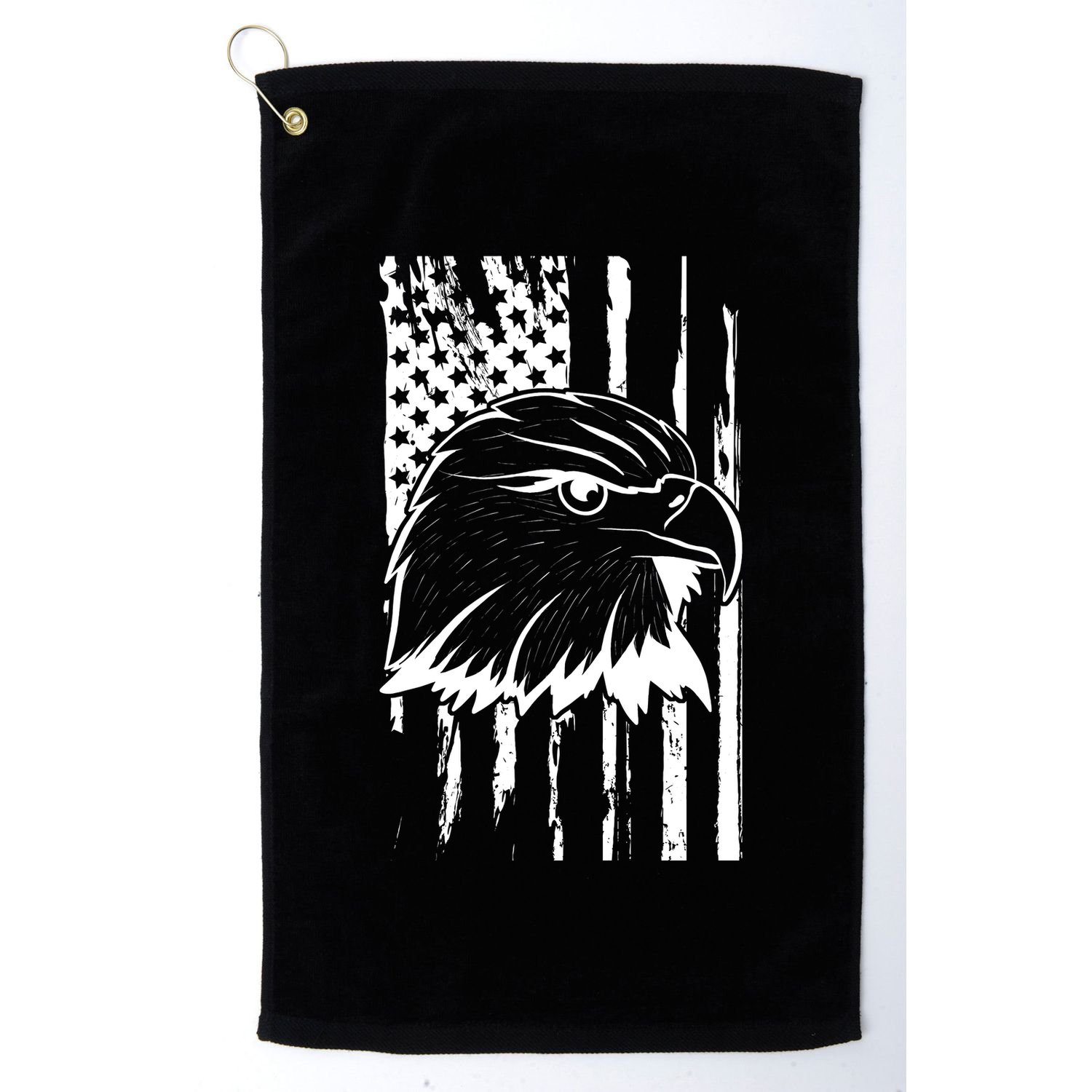 Patriotic Eagle Head American Flag Black Golf Towel