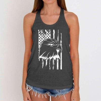 Patriotic Eagle Head American Flag Black Women's Knotted Racerback Tank