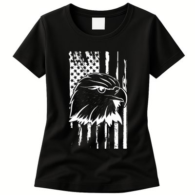 Patriotic Eagle Head American Flag Black Womens T-Shirt