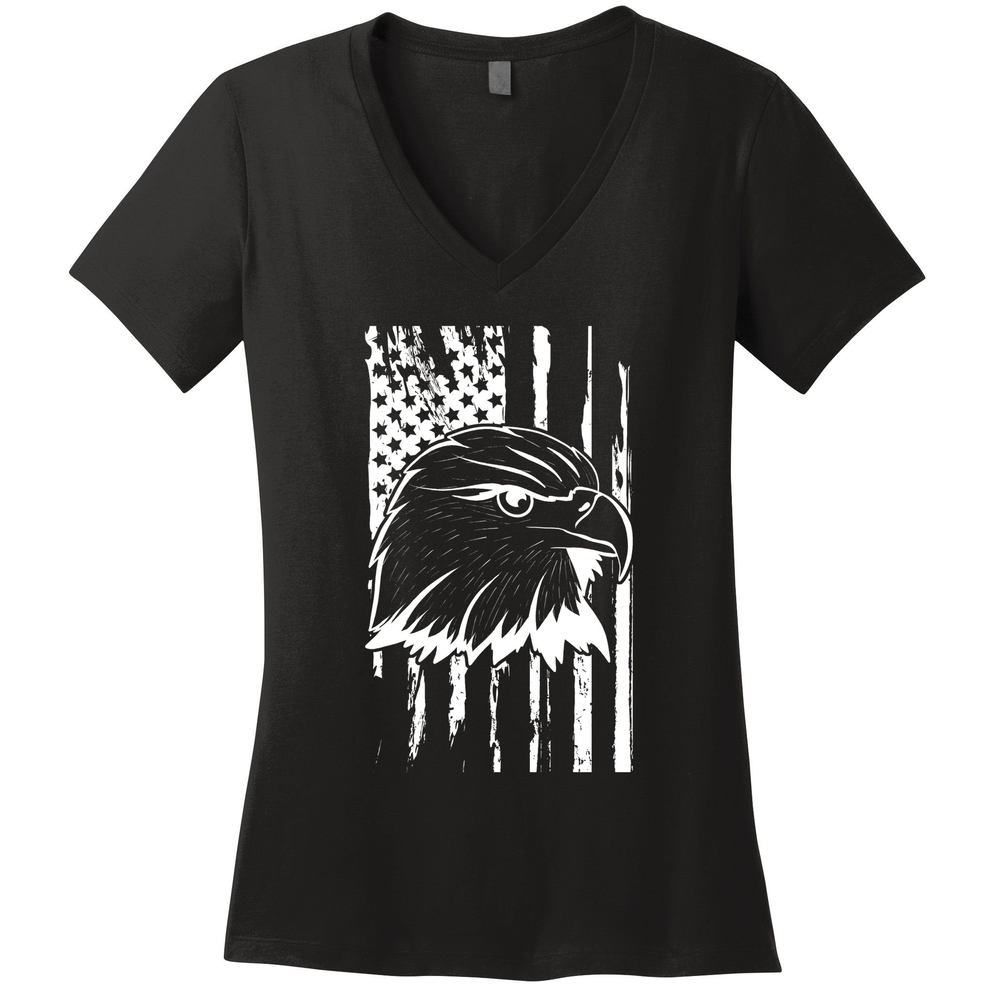Patriotic Eagle Head American Flag Black Women's V-Neck T-Shirt