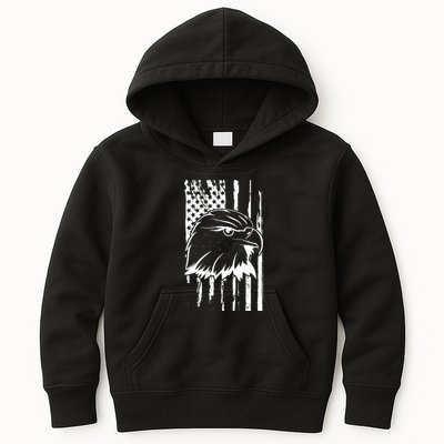 Patriotic Eagle Head American Flag Black Kids Hoodie