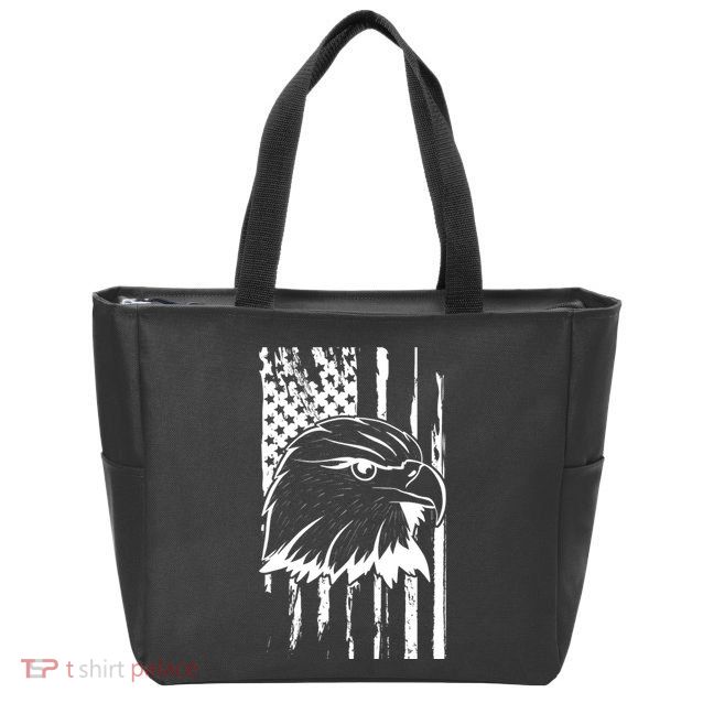 Patriotic Eagle Head American Flag Black Zip Tote Bag