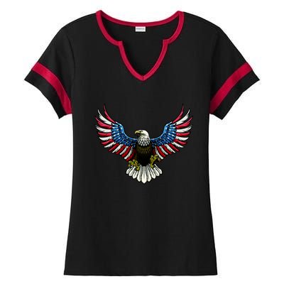 Patriotic Eagle Illustration Ladies Halftime Notch Neck Tee