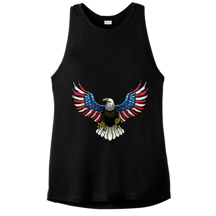 Patriotic Eagle Illustration Ladies PosiCharge Tri-Blend Wicking Tank
