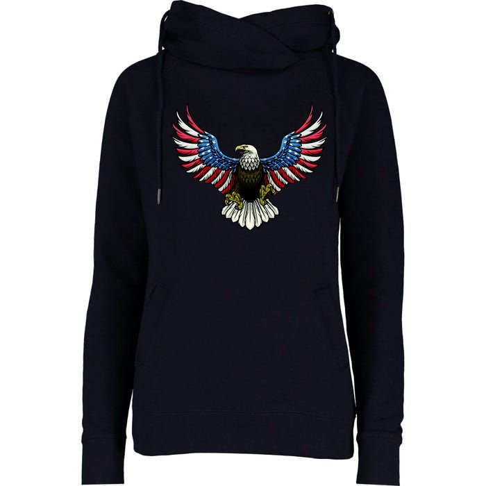 Patriotic Eagle Illustration Womens Funnel Neck Pullover Hood