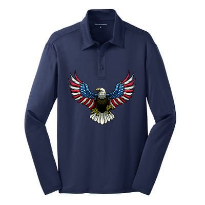 Patriotic Eagle Illustration Silk Touch Performance Long Sleeve Polo