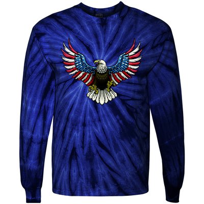 Patriotic Eagle Illustration Tie-Dye Long Sleeve Shirt