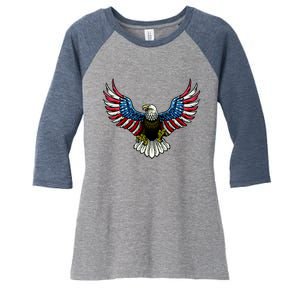 Patriotic Eagle Illustration Women's Tri-Blend 3/4-Sleeve Raglan Shirt