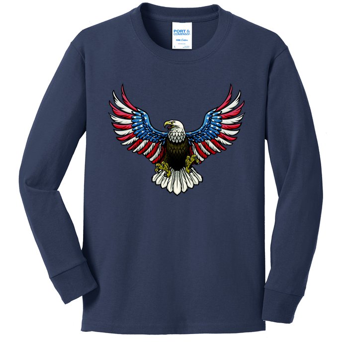 Patriotic Eagle Illustration Kids Long Sleeve Shirt