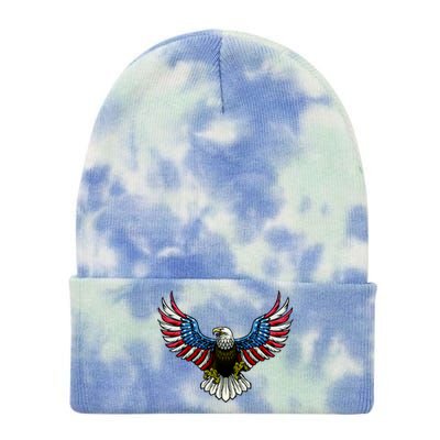 Patriotic Eagle Illustration Tie Dye 12in Knit Beanie