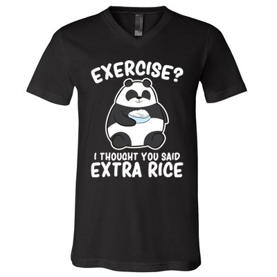 Panda Exercise I Thought You Said Extra Rice Cute Panda V-Neck T-Shirt