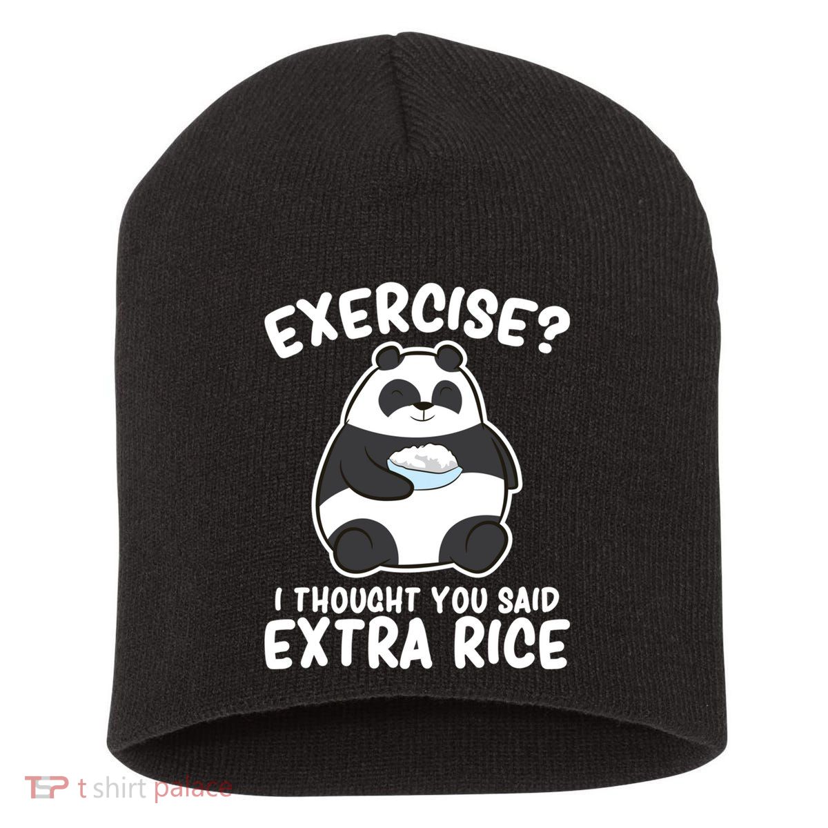 Panda Exercise I Thought You Said Extra Rice Cute Panda Short Acrylic Beanie