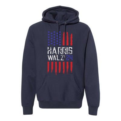 President Elect Kamala Harris & Tim Walz 2024 American Flag Premium Hoodie