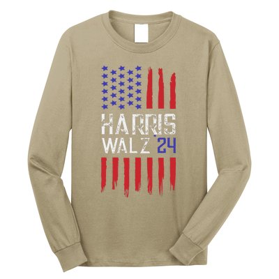 President Elect Kamala Harris & Tim Walz 2024 American Flag Long Sleeve Shirt