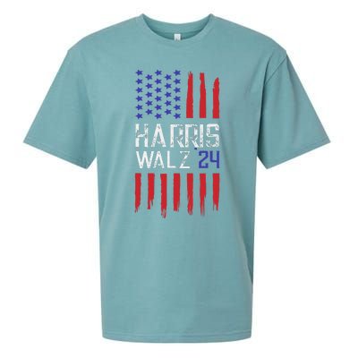 President Elect Kamala Harris & Tim Walz 2024 American Flag Sueded Cloud Jersey T-Shirt