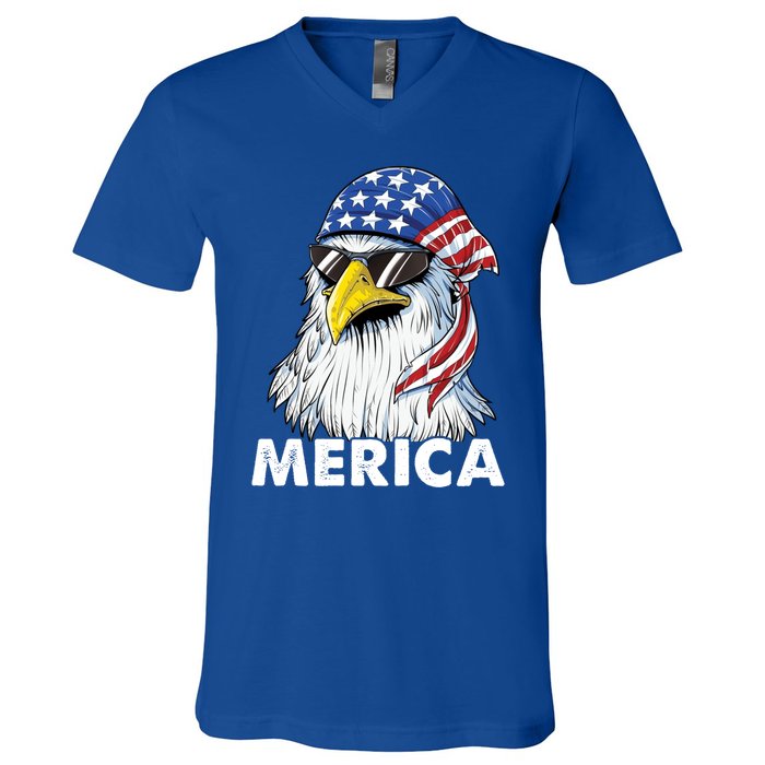 Patriotic Eagle Mullet 4th Of July Usa American Flag Merica Cute Gift V-Neck T-Shirt