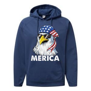 Patriotic Eagle Mullet 4th Of July Usa American Flag Merica Cute Gift Performance Fleece Hoodie