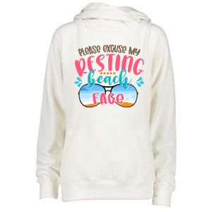 Please Excuse My Resting Beach Face Summer Vibes Beach Vacay Gift Womens Funnel Neck Pullover Hood