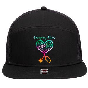 Peds Ed Nurse Rn Er Pediatric Emergency Nursing Heart Love Gift 7 Panel Mesh Trucker Snapback Hat