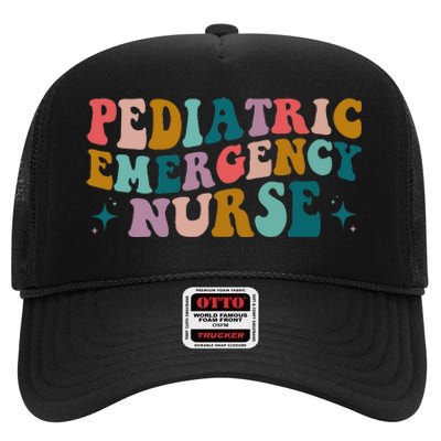 Pediatric ER Nurse Emergency Room RN Nursing Groovy Retro High Crown Mesh Back Trucker Hat