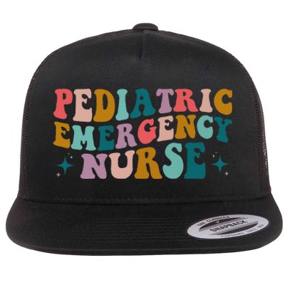 Pediatric ER Nurse Emergency Room RN Nursing Groovy Retro Flat Bill Trucker Hat