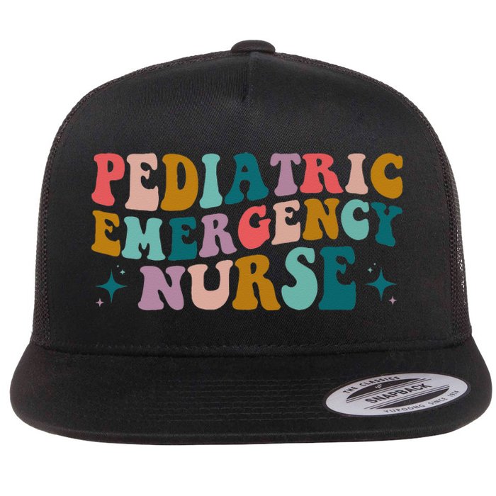 Pediatric ER Nurse Emergency Room RN Nursing Groovy Retro Flat Bill Trucker Hat