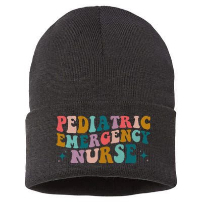 Pediatric ER Nurse Emergency Room RN Nursing Groovy Retro Sustainable Knit Beanie