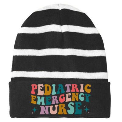 Pediatric ER Nurse Emergency Room RN Nursing Groovy Retro Striped Beanie with Solid Band