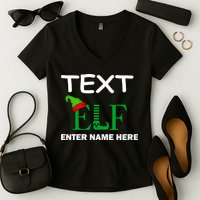 Personalize Elf Name Custom Family Matching Christmas Women's V-Neck T-Shirt
