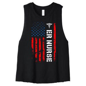 Patriotic Er Nurse Retro American Flag Women's Racerback Cropped Tank