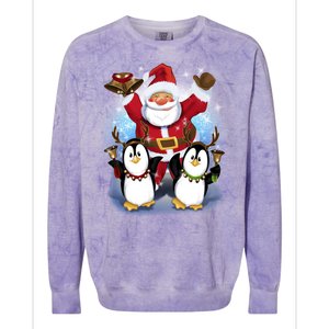 Penguin Dance With Santa Colorblast Crewneck Sweatshirt