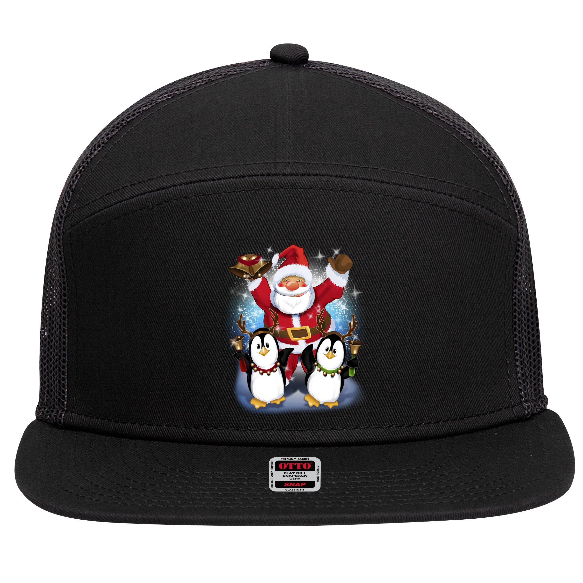 Penguin Dance With Santa 7 Panel Mesh Trucker Snapback Hat