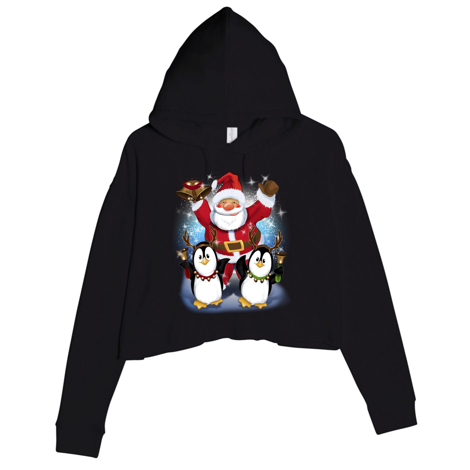 Penguin Dance With Santa Crop Fleece Hoodie