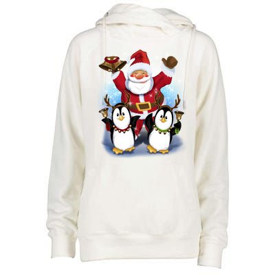 Penguin Dance With Santa Womens Funnel Neck Pullover Hood