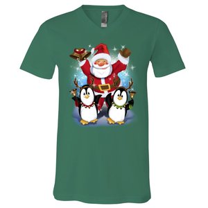 Penguin Dance With Santa V-Neck T-Shirt