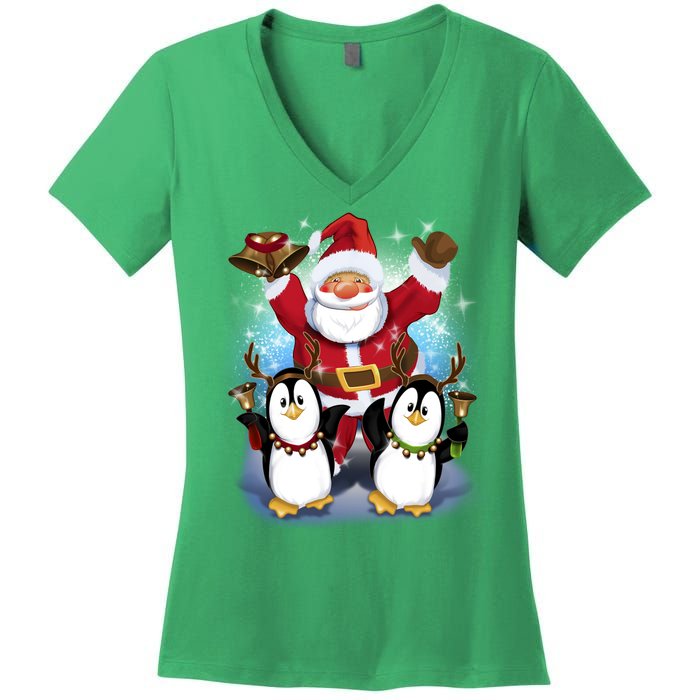 Penguin Dance With Santa Women's V-Neck T-Shirt