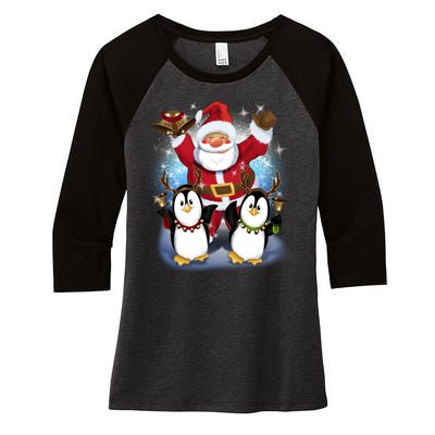 Penguin Dance With Santa Women's Tri-Blend 3/4-Sleeve Raglan Shirt