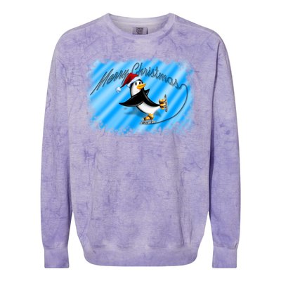 Penguin Skating Merry Christmas Colorblast Crewneck Sweatshirt