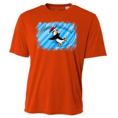 Penguin Skating Merry Christmas Cooling Performance Crew T-Shirt