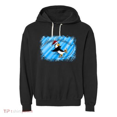 Penguin Skating Merry Christmas Garment-Dyed Fleece Hoodie