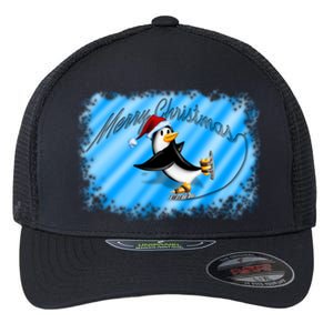 Penguin Skating Merry Christmas Flexfit Unipanel Trucker Cap