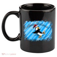Penguin Skating Merry Christmas 11oz C Handle Ceramic Mug