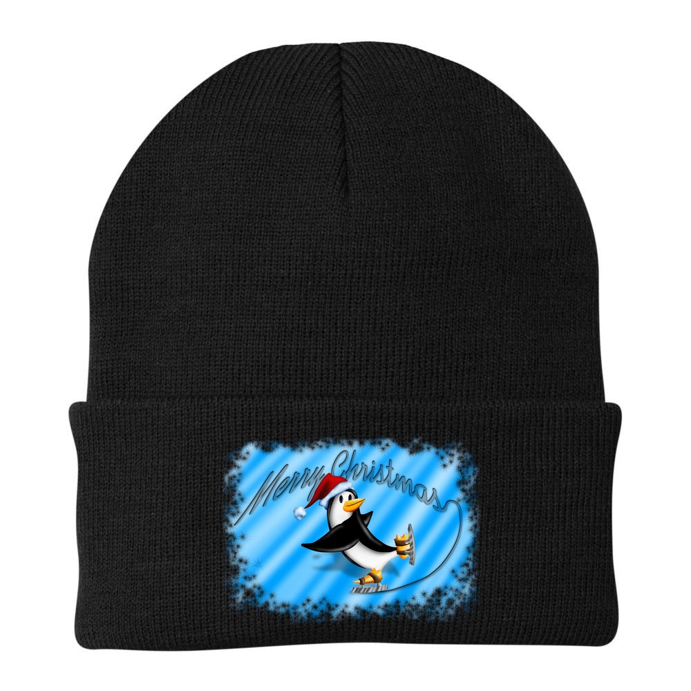 Penguin Skating Merry Christmas Beanie