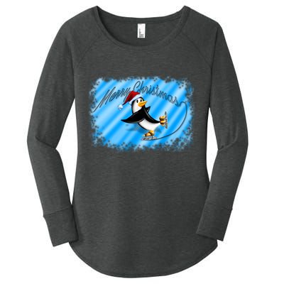 Penguin Skating Merry Christmas Women's Perfect Tri Tunic Long Sleeve Shirt