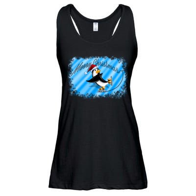 Penguin Skating Merry Christmas Ladies Essential Flowy Tank