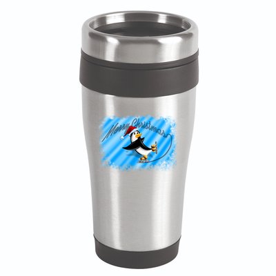 Penguin Skating Merry Christmas 16oz Travel Tumbler